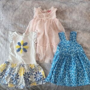 Toddler Girl Dress Bundle - Pink Chiffon, Blue Floral, Yellow-Blue Flower